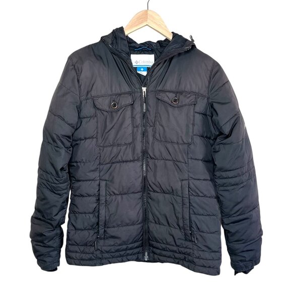 Columbia Mens Black Quilted Hooded Down Filled Jacket Size M - Picture 1 of 16